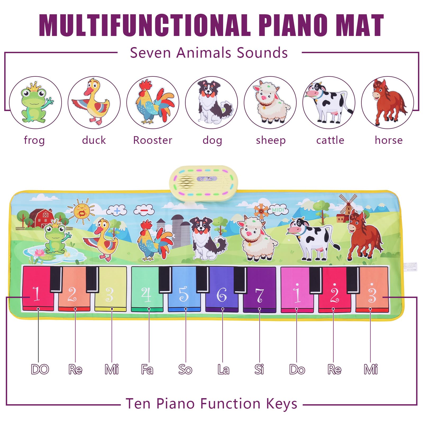 Close up view of the thick skin friendly fabric texture on the educational toddler music blanket showing premium stitching