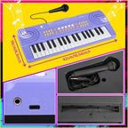 Full retail packaging presentation of the authentic Drmukie imported purple music keyboard package.