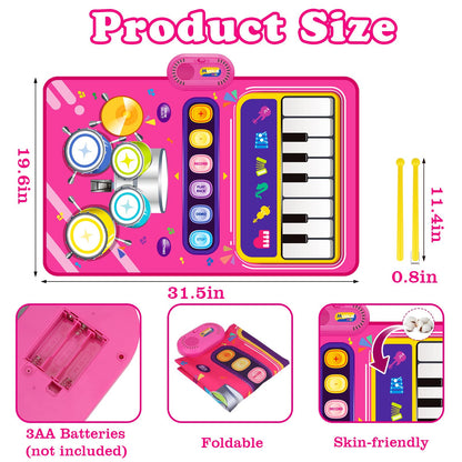 Toddler musical mat featuring touch-sensitive piano keys and instrument sound selection buttons