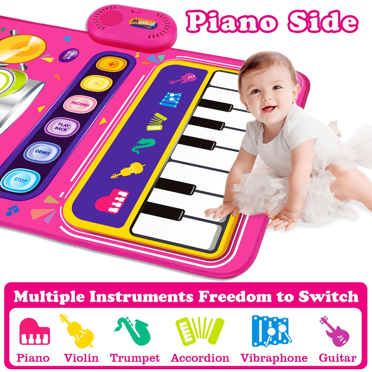 Aitbay interactive floor mat with safe plastic drumsticks for children and toddlers