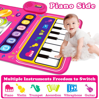 Aitbay interactive floor mat with safe plastic drumsticks for children and toddlers