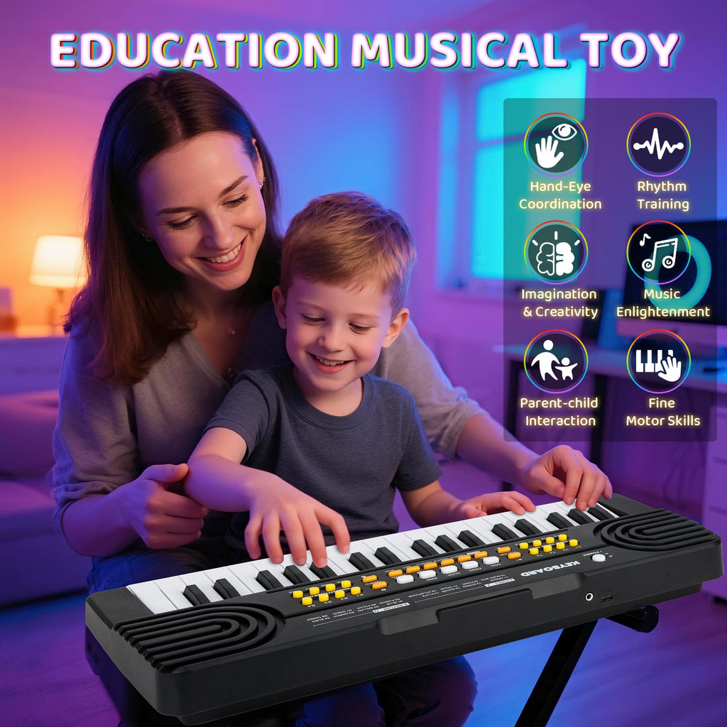 Side angle of the compact black electronic keyboard showcasing the portable dual speaker design