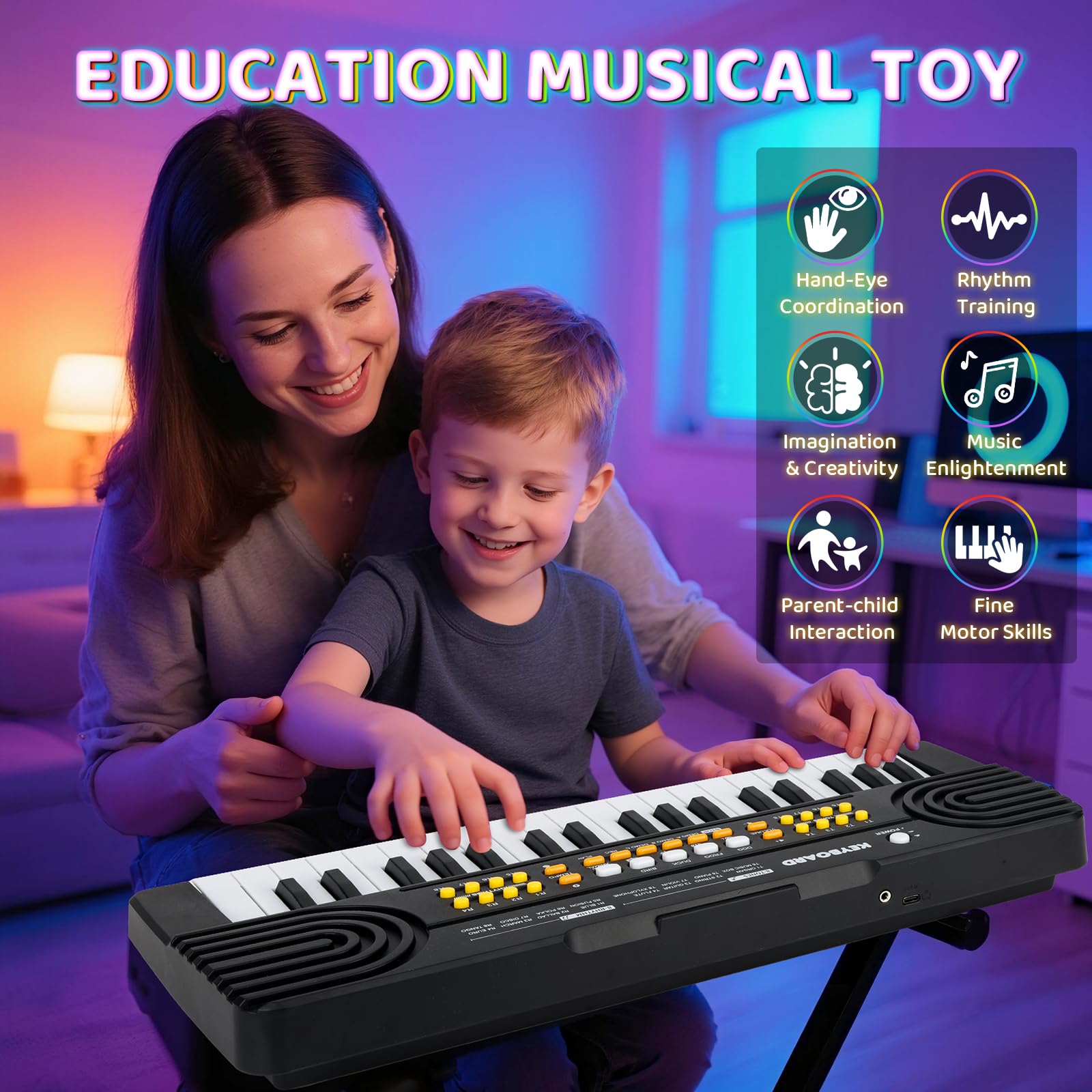 Side angle of the compact black electronic keyboard showcasing the portable dual speaker design
