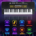 Drmukie kids music toy keyboard displaying the yellow percussion and animal sound selection keys