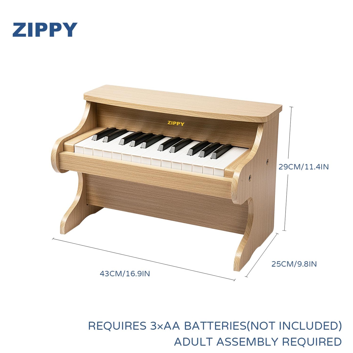 ZIPPY toddler educational music toy keyboard showing solid wood construction close up
