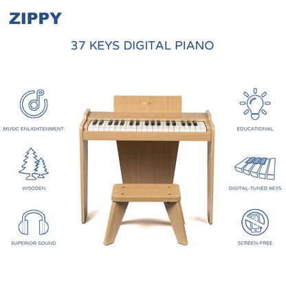 ZIPPY children's wooden digital instrument showing touch sensitive control panel and precision keys