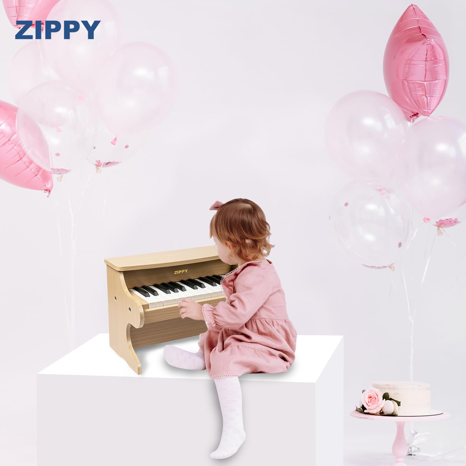 ZIPPY oak color retro style child musical instrument placed in a modern playroom setup