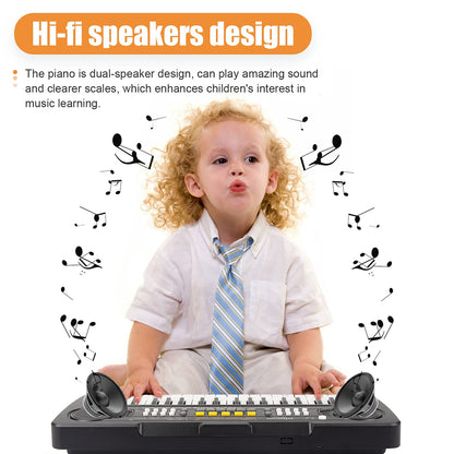 aPerfectLife 37 key portable digital music keyboard showing dual speakers and control panel