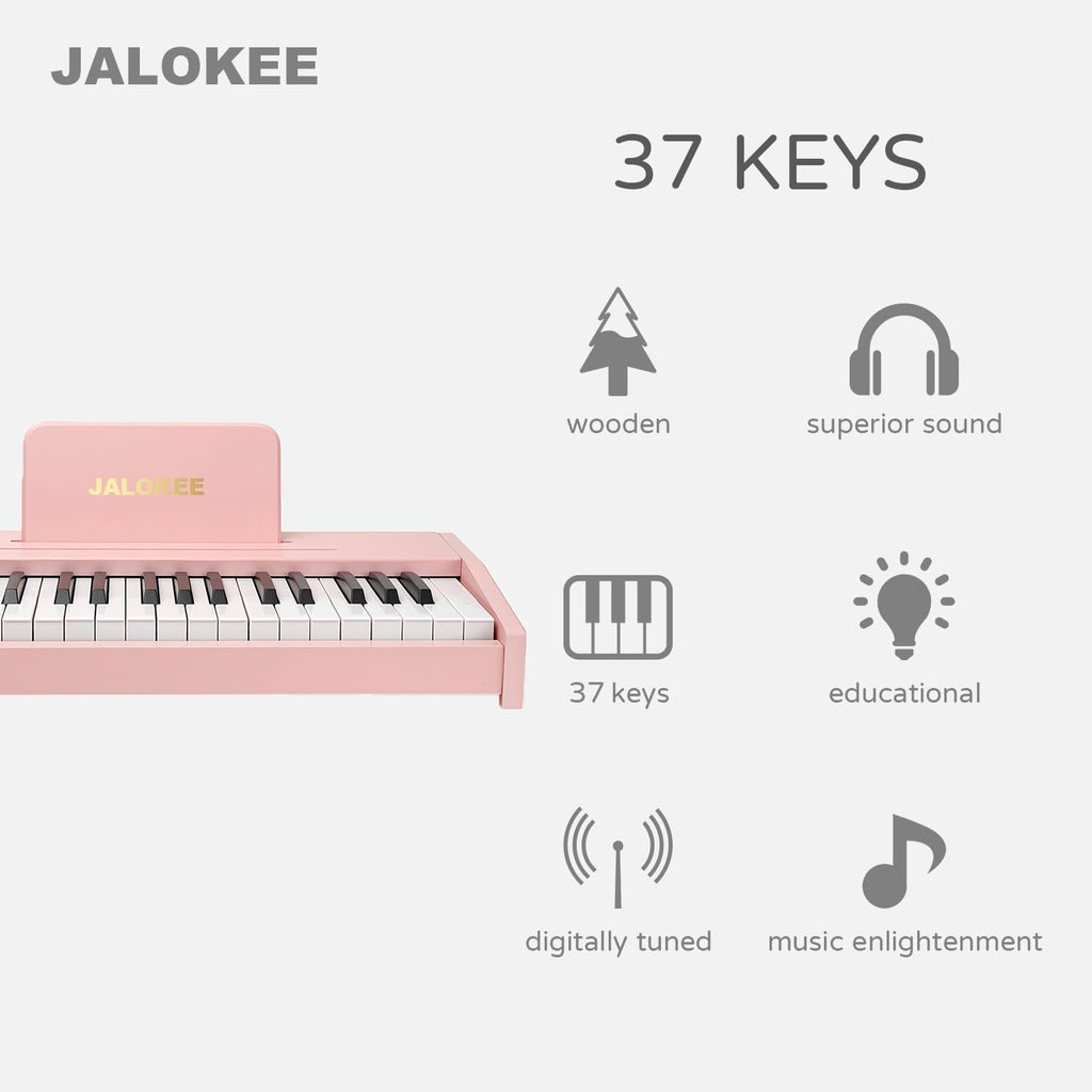Pink 37-key musical educational toy piano showing keys close up