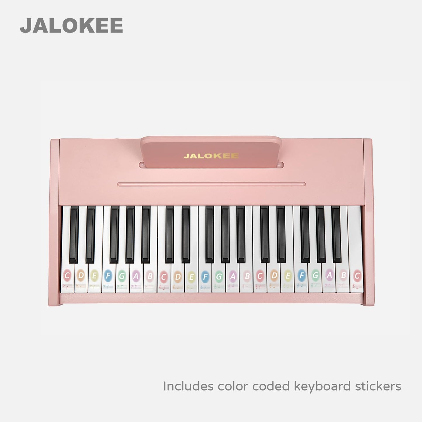 Durable children's electronic toy keyboard with colored stickers applied