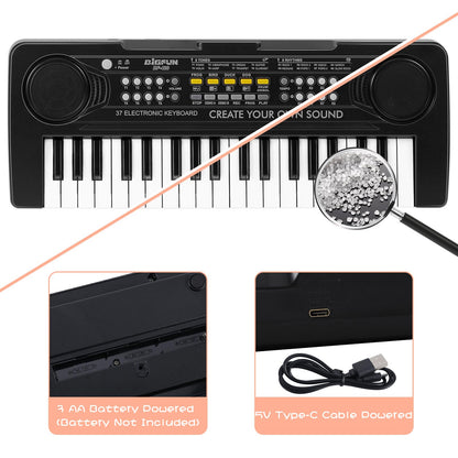 Raimy portable children piano showing control buttons for rhythms and tones