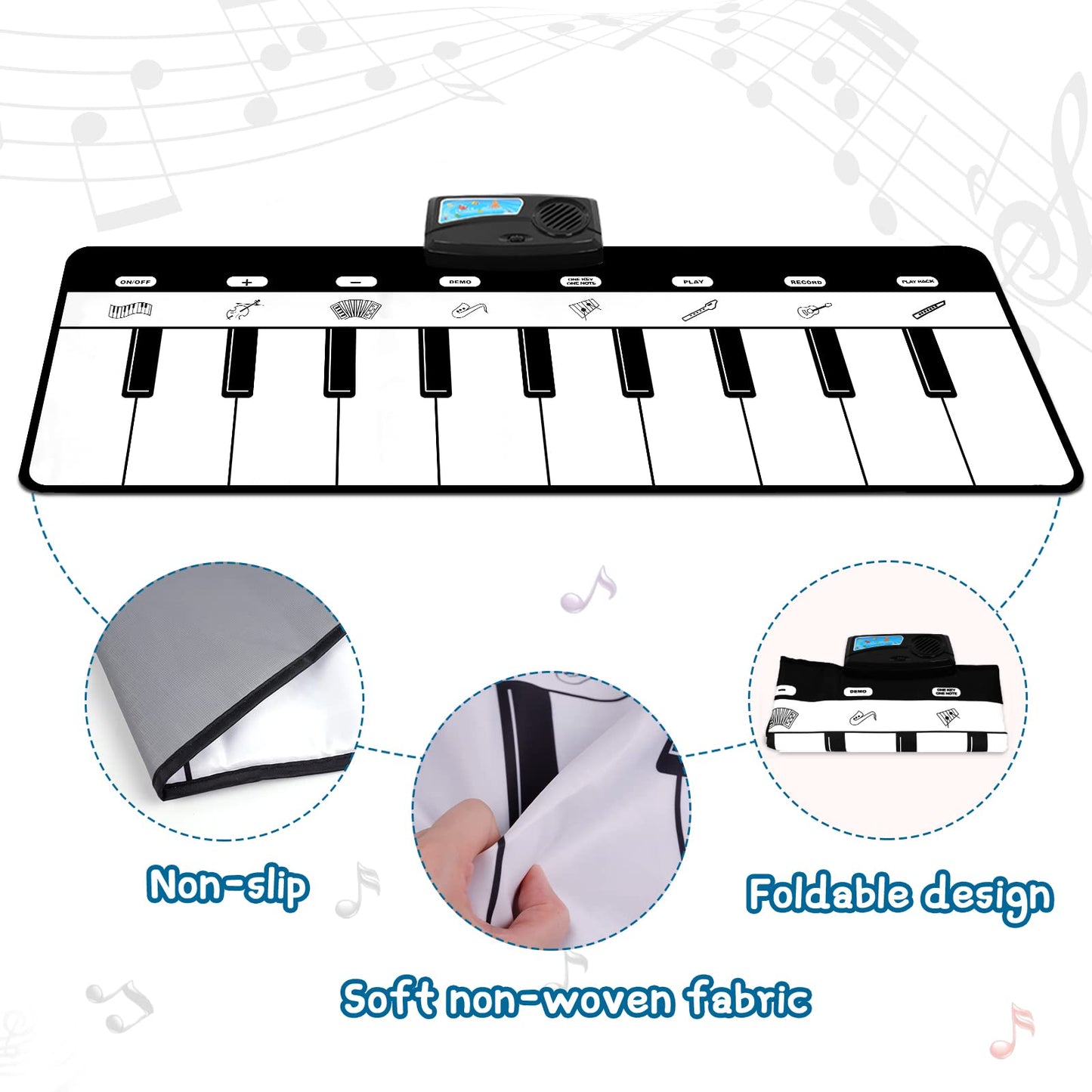 Folded M SANMERSEN floor piano keyboard showcasing portable and lightweight design