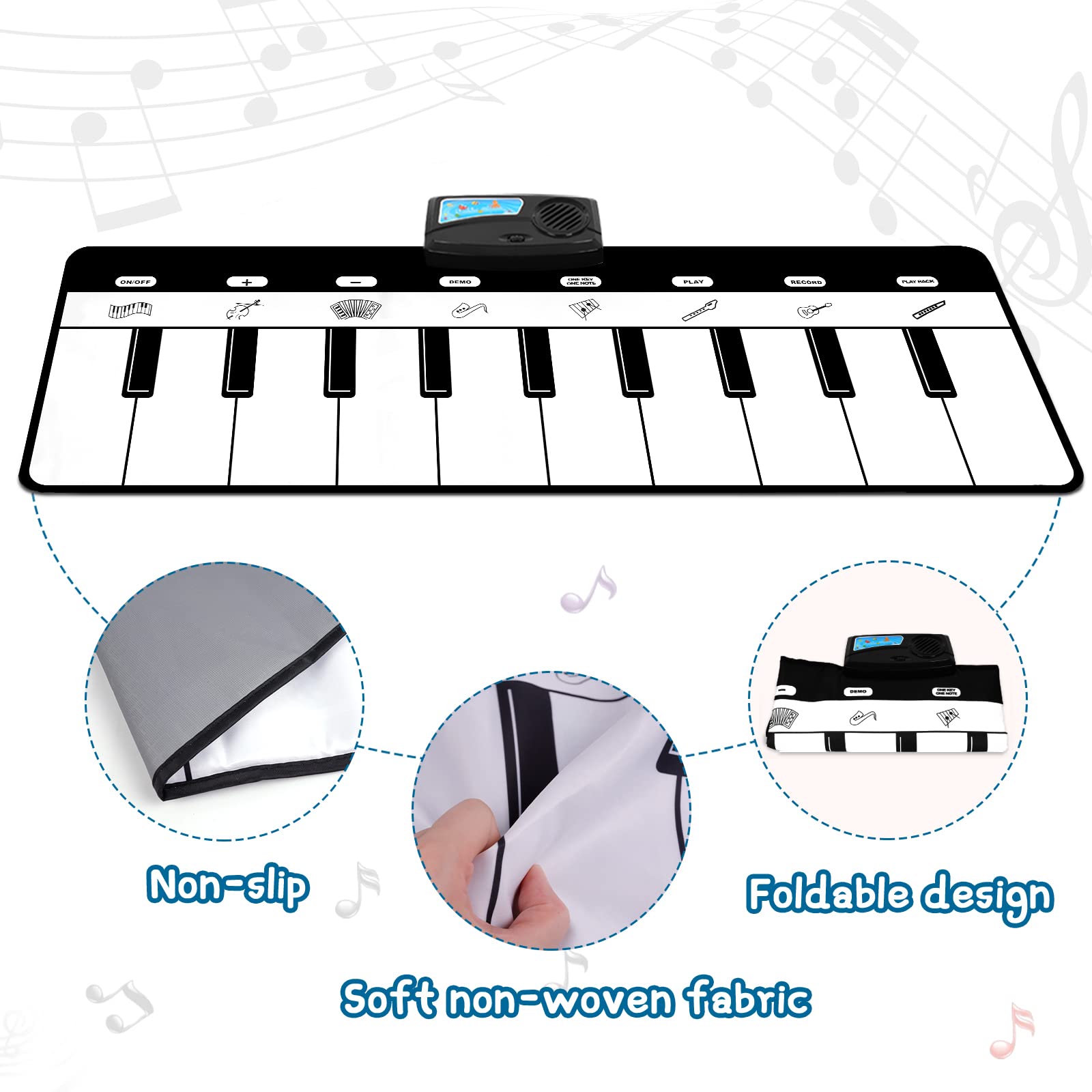 Folded M SANMERSEN floor piano keyboard showcasing portable and lightweight design