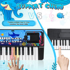 MusicForset children keyboard instrument displaying plug-and-play singing microphone attachment up close.