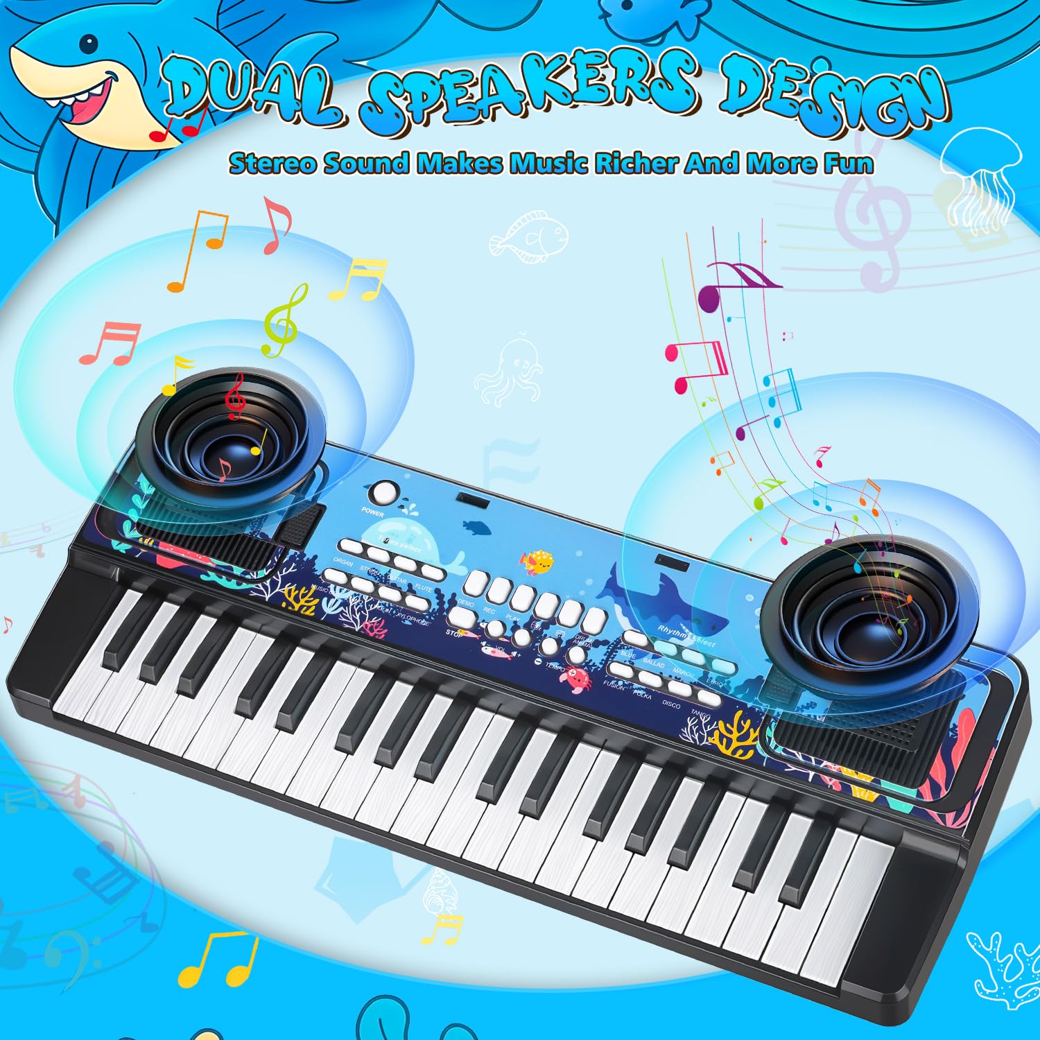 MusicForset 37-key portable synth display panel highlighting record function buttons.