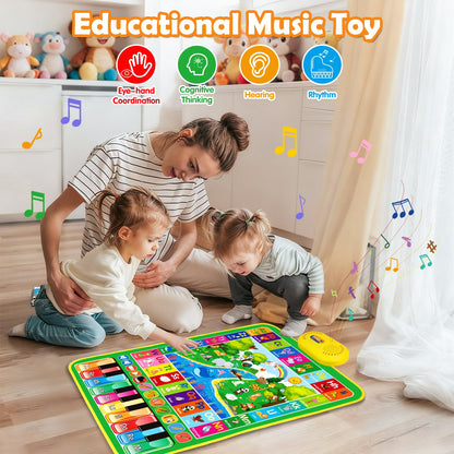 Two children sharing and interacting on the jumbo sized alphabet animal play mat
