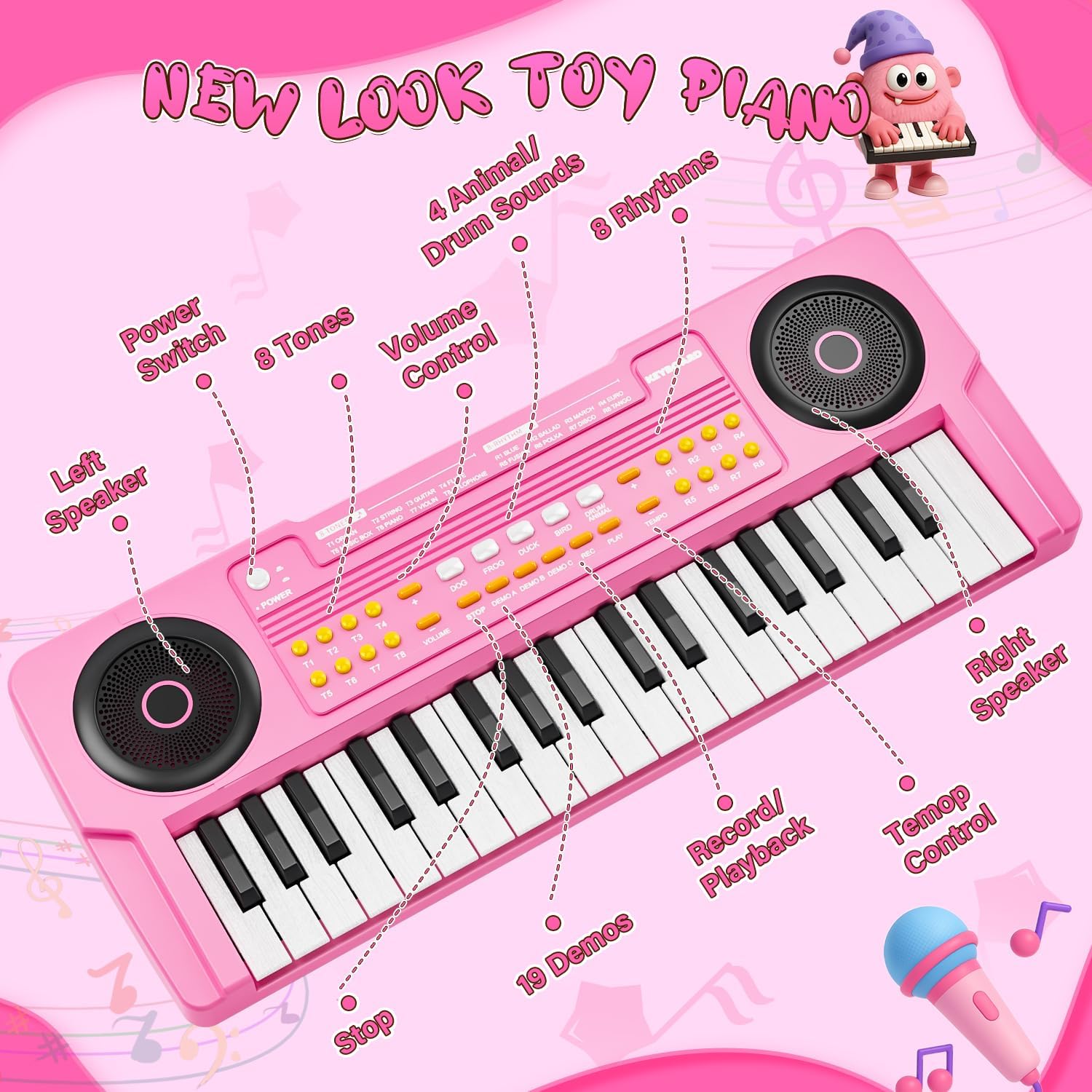MusicForset thirty seven key children learning instrument side angle showing compact sleek profile