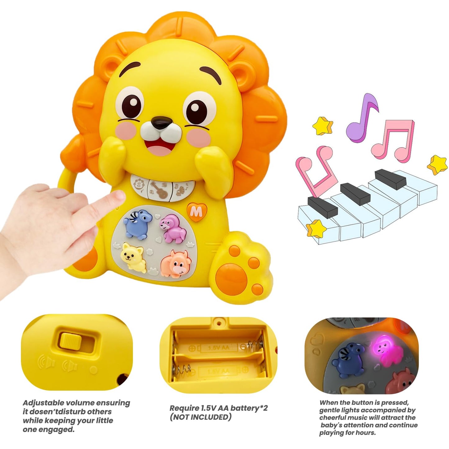 PYYCZA infant electronic music toy demonstrating the interactive illuminated keys and safety design