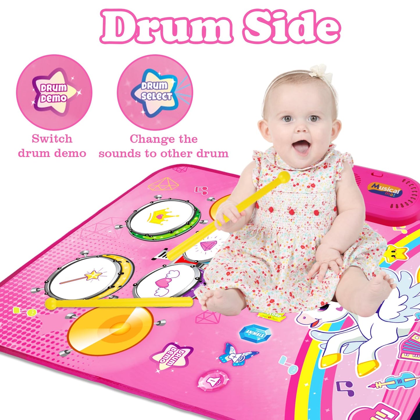 Aitbay infant music mat folded up neatly to demonstrate its compact space saving storage capabilities and portable design