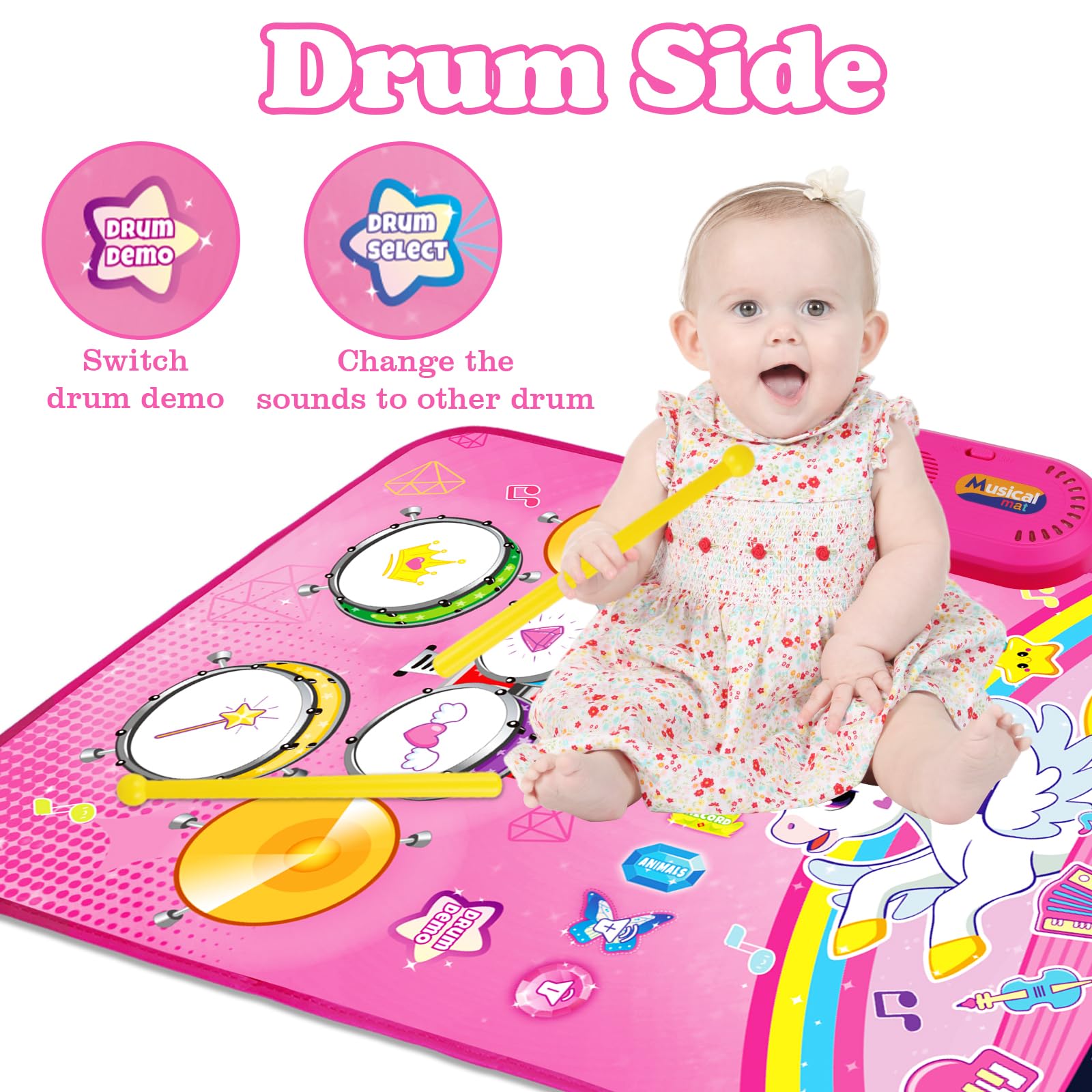 Aitbay infant music mat folded up neatly to demonstrate its compact space saving storage capabilities and portable design