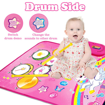 Aitbay infant music mat folded up neatly to demonstrate its compact space saving storage capabilities and portable design