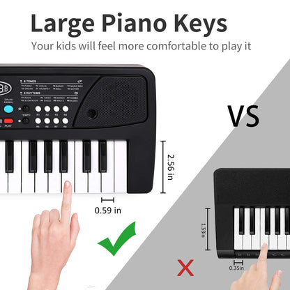 M SANMERSEN 37 key kids piano keyboard dual speaker details and control knobs close up view