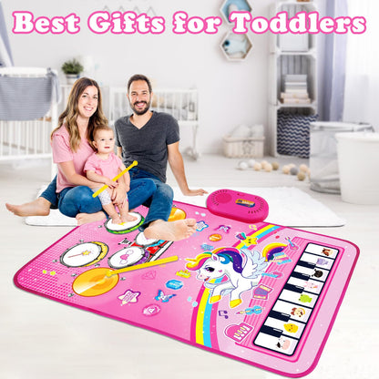 Packaging box layout of the Aitbay baby musical play mat illustrating key early childhood educational and coordination benefits