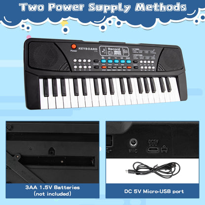 M SANMERSEN 37 key upgrade piano keyboard packaging box and included power cable setup
