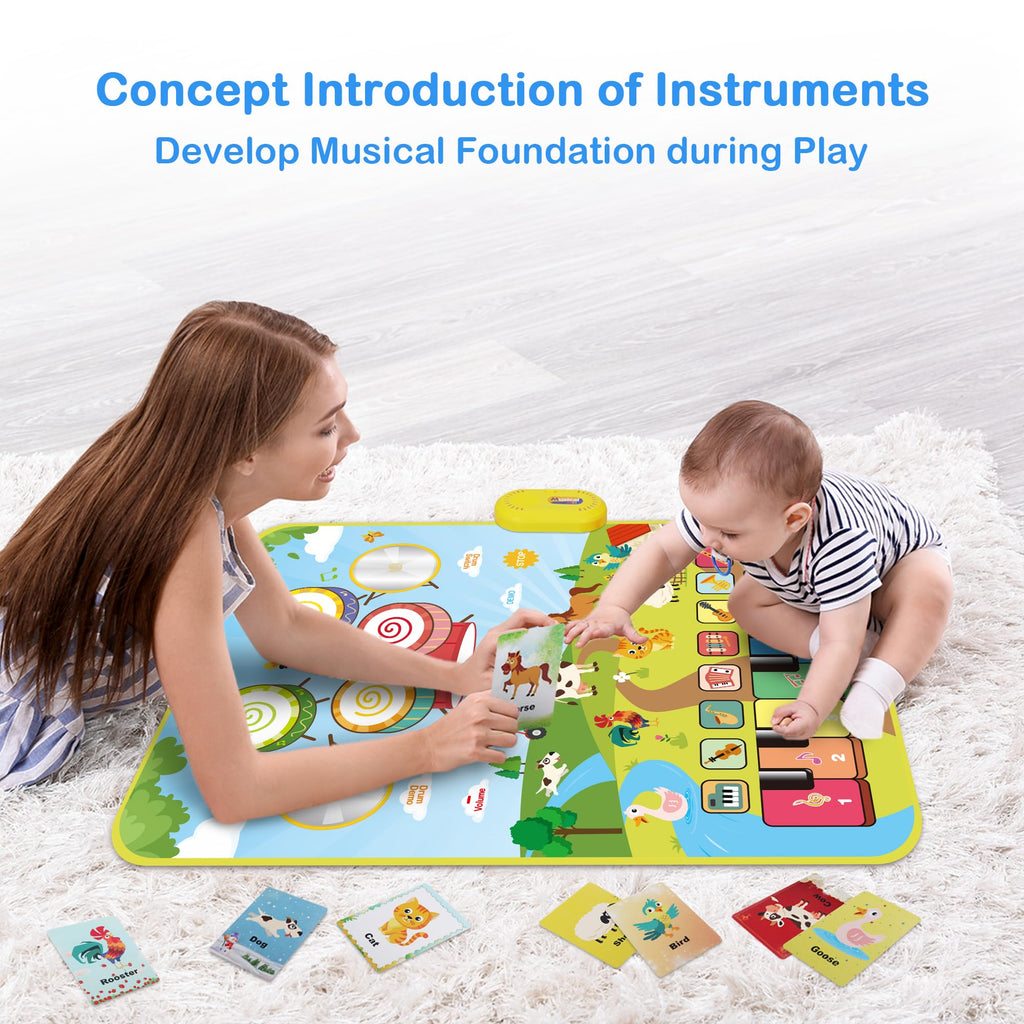 Folded Foki musical play mat demonstrating its portable and compact travel friendly design