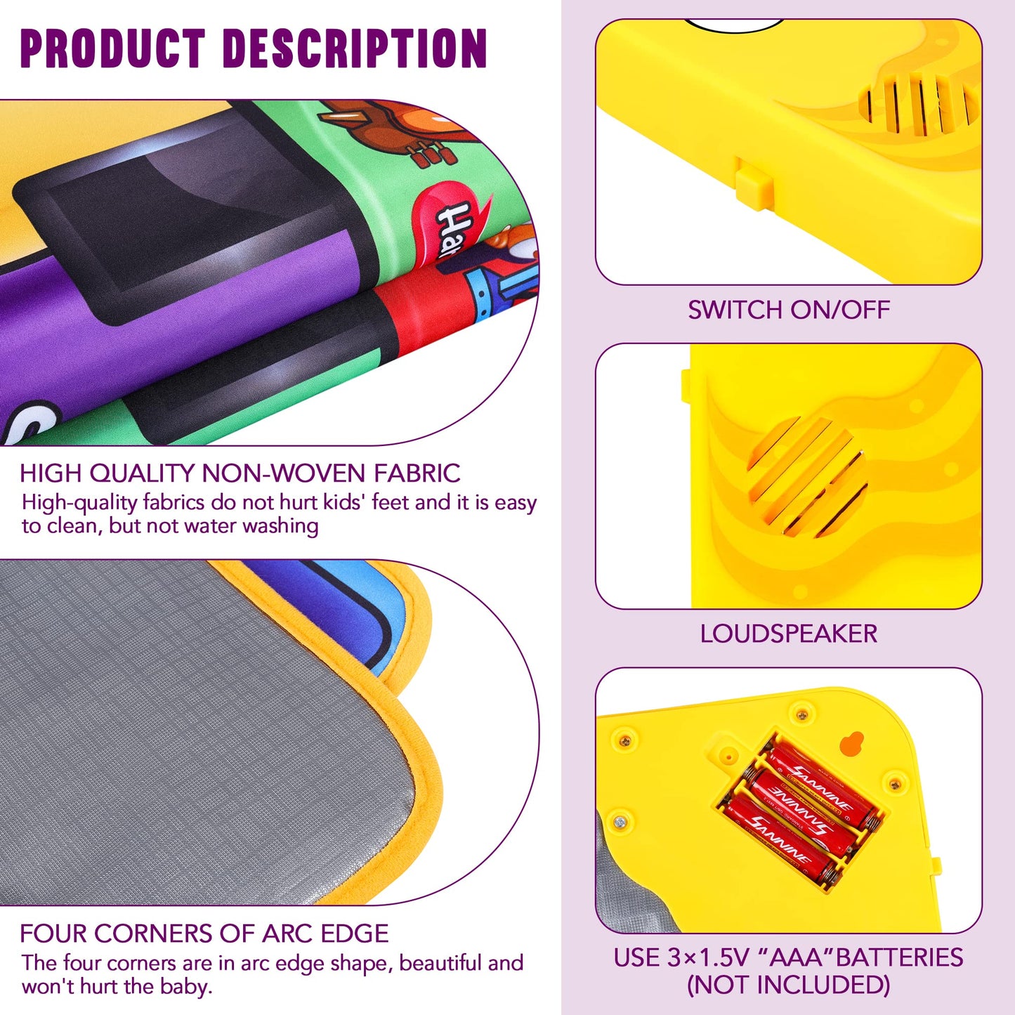 Folded view of the portable non-woven fabric dance rug illustrating its compact travel size.