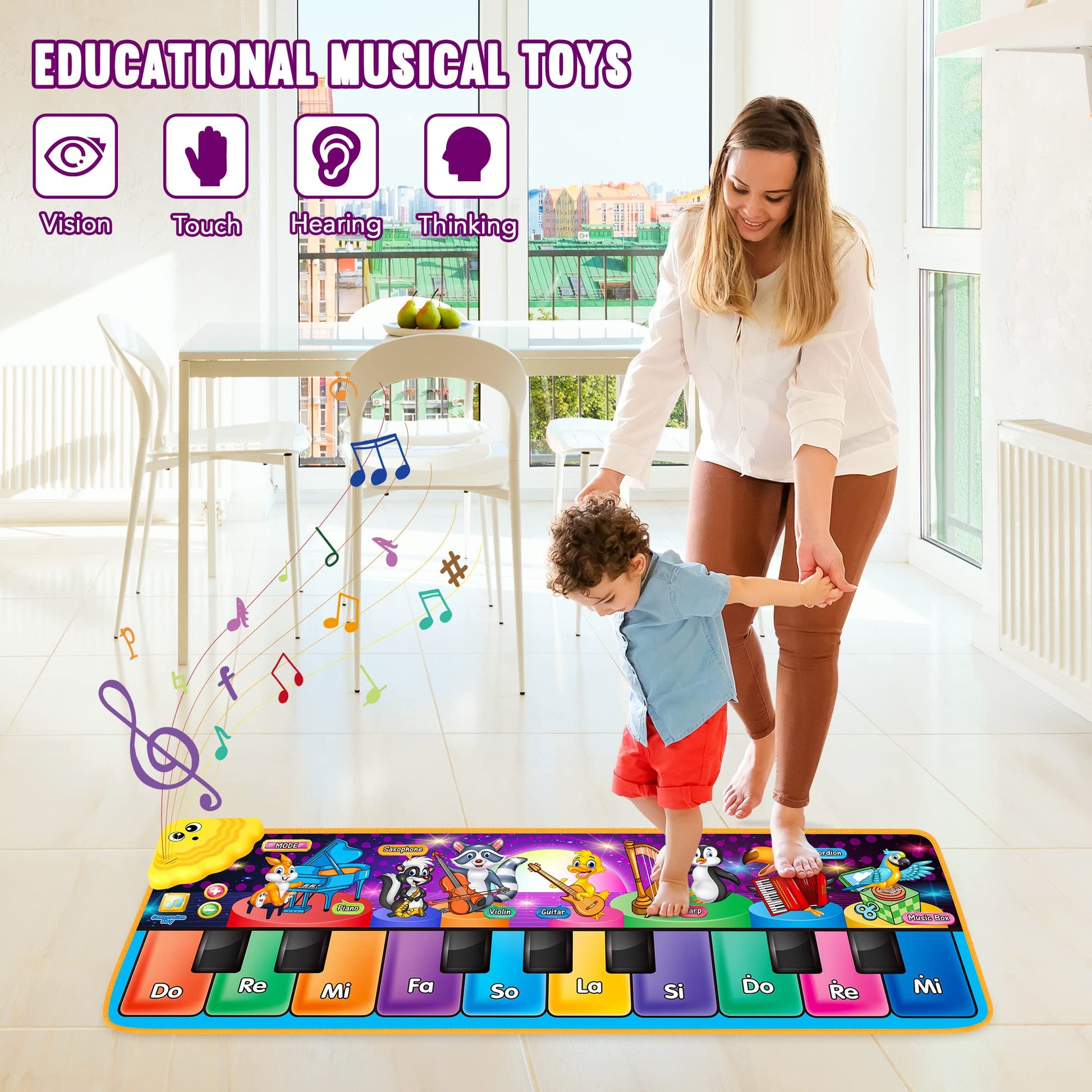 Packaging layout of the authentic imported musical learning toy for young boys and girls.