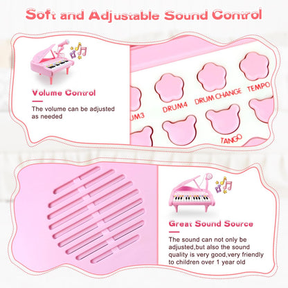 Love And Mini child safe keyboard toy showcasing the four instrument tone selectors