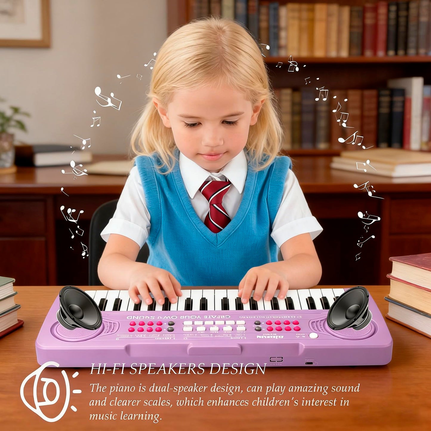 BIGFUN musical educational instrument displaying the top panel controls and dual speakers.