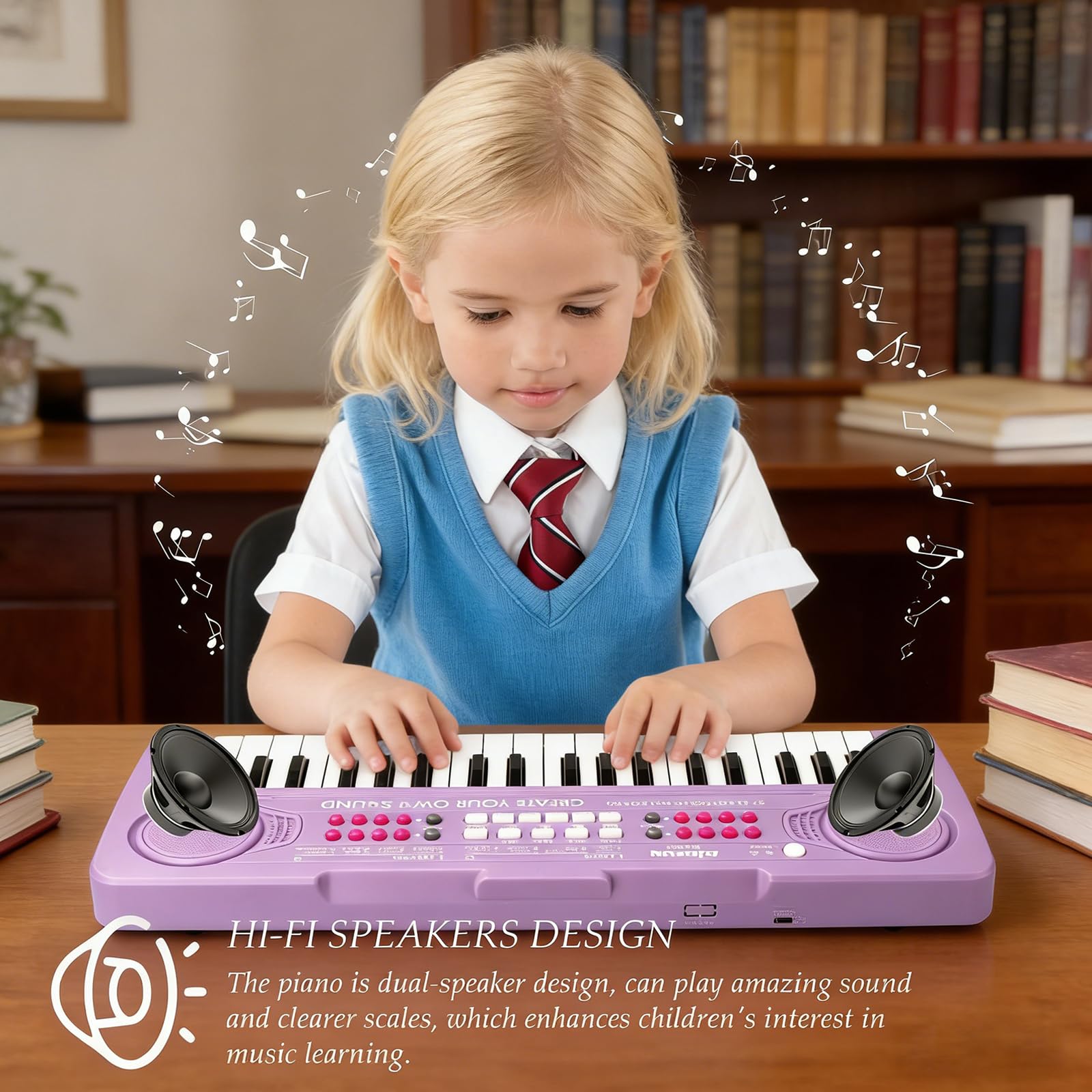 BIGFUN musical educational instrument displaying the top panel controls and dual speakers.