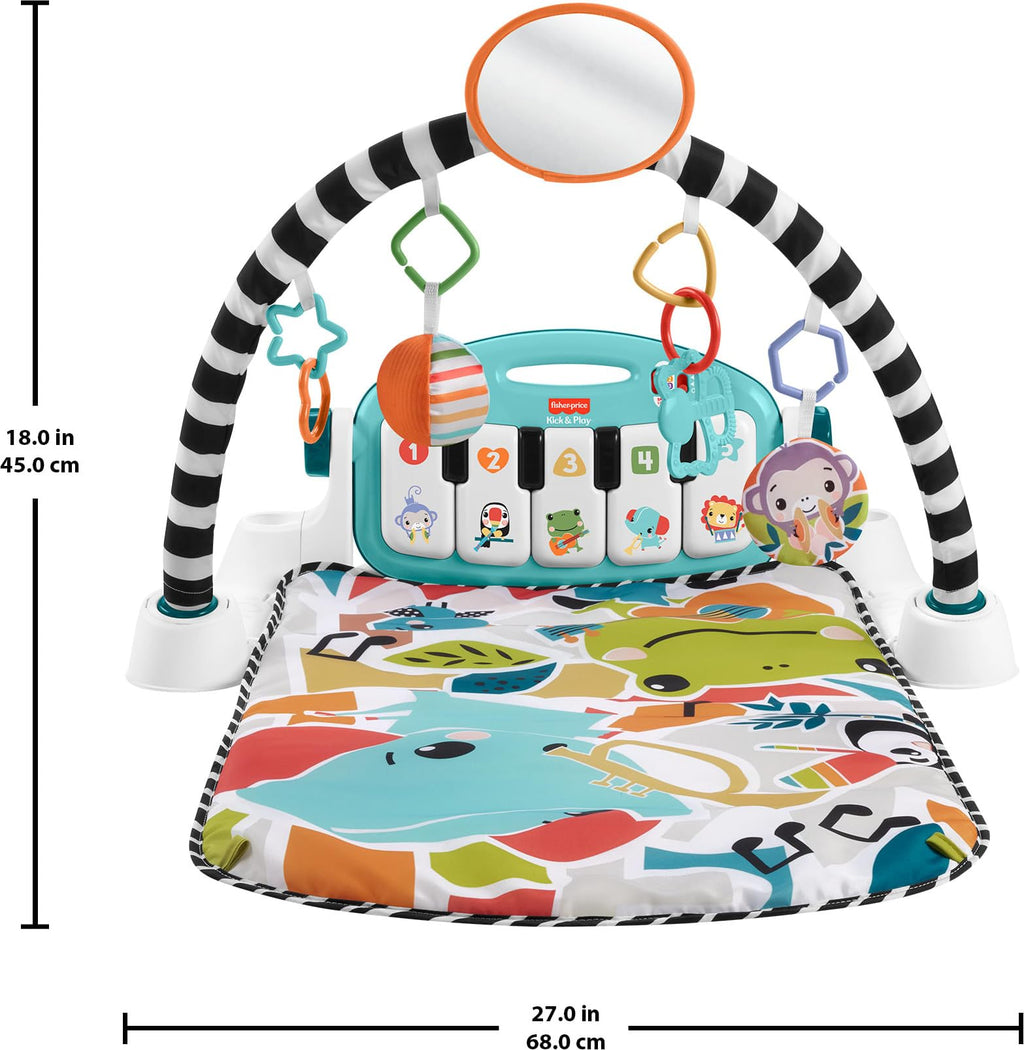 Close-up view of the linkable sensory rattles and self-discovery mirror accessories.