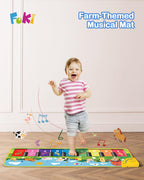 Toddler dancing on the Foki musical keyboard carpet toy for coordination learning