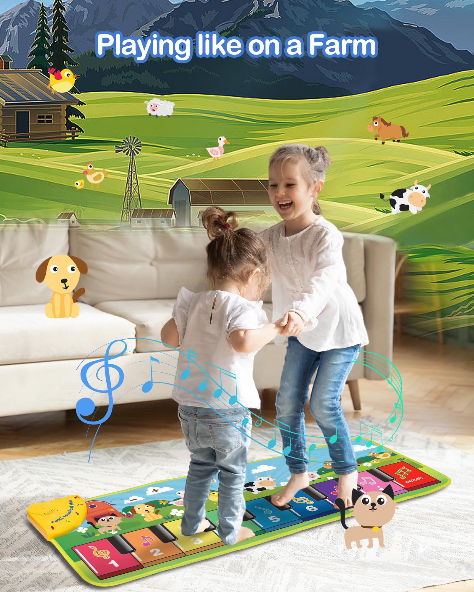 Folded Foki toddler piano blanket illustrating portable travel size design