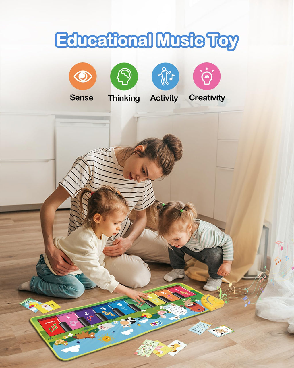 Foki educational musical mat showing the safe battery box enclosure compartment