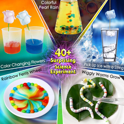 Kid friendly step by step instruction manual from UNGLINGA chemistry set with vibrant illustrations for easy tracking.