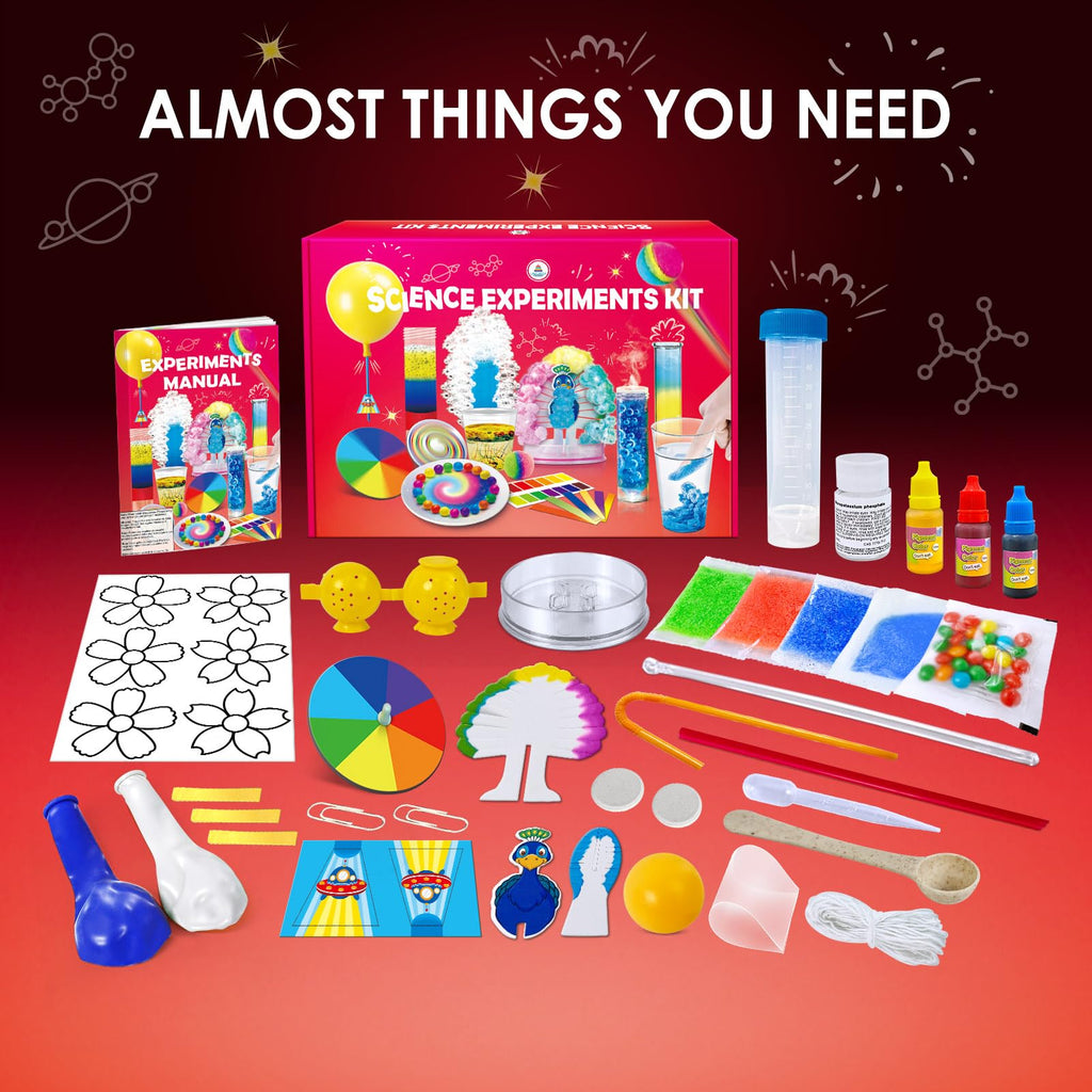 Close up view of the durable scientific apparatus and safe chemical ingredients included in the UNGLINGA STEM toy.