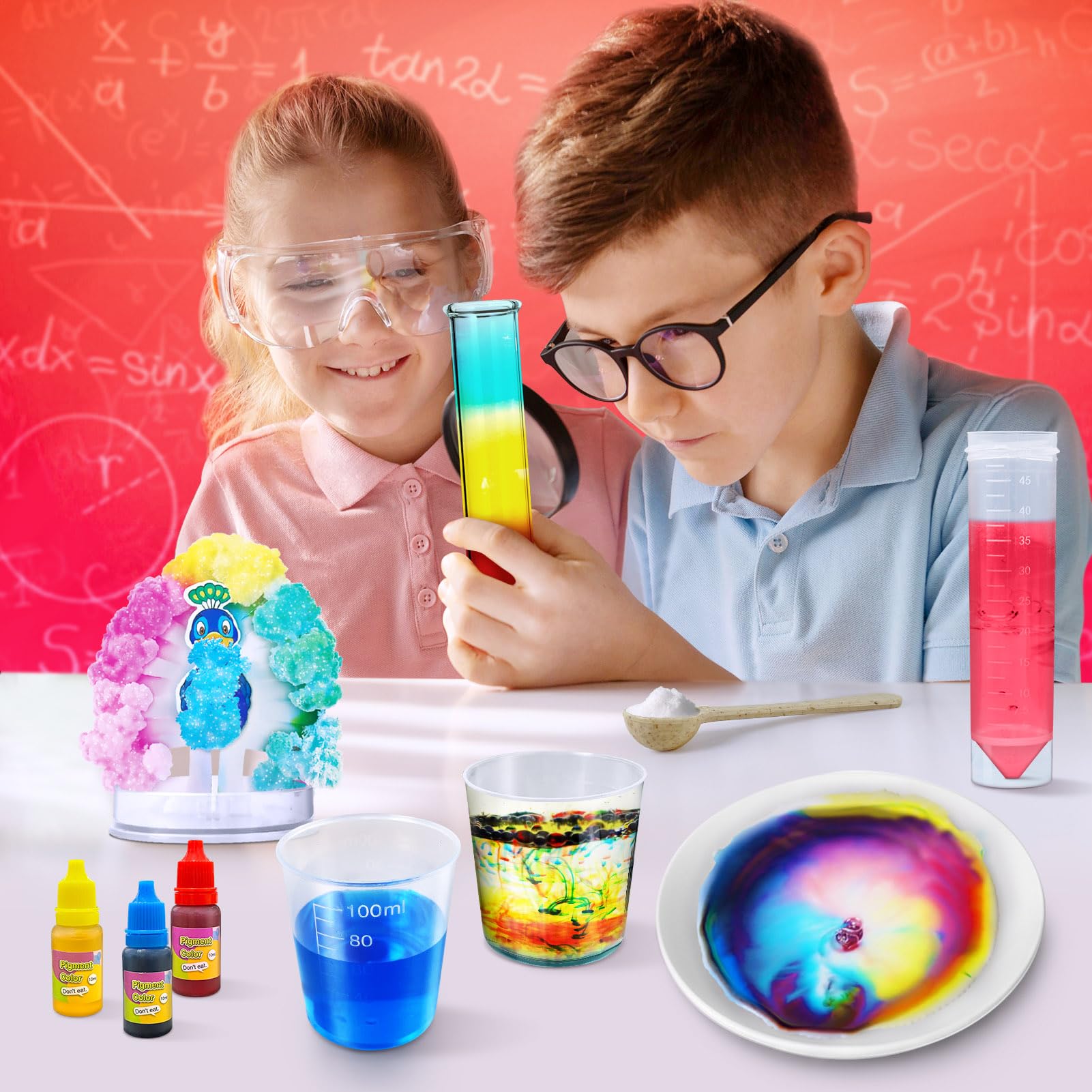 Children performing a volcano eruption chemistry experiment using the authentic UNGLINGA science learning kit.