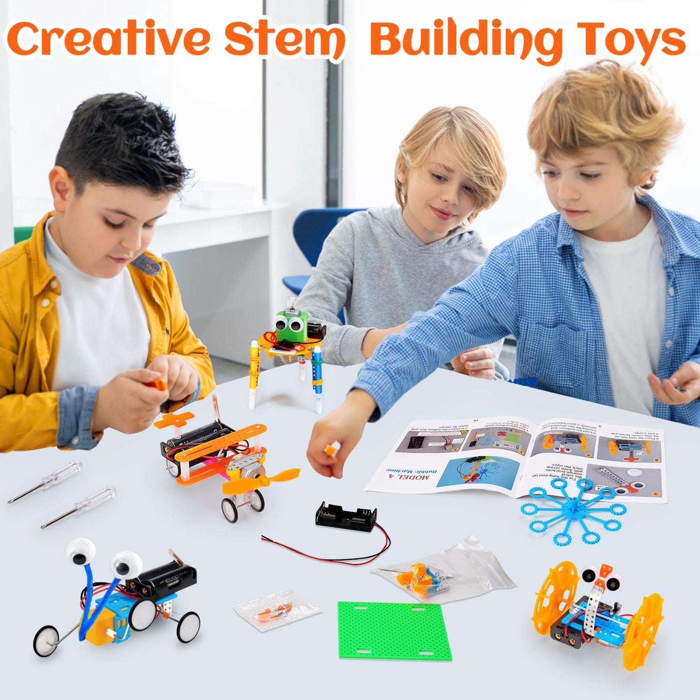 Six separate individually wrapped robot project sets displayed side by side.