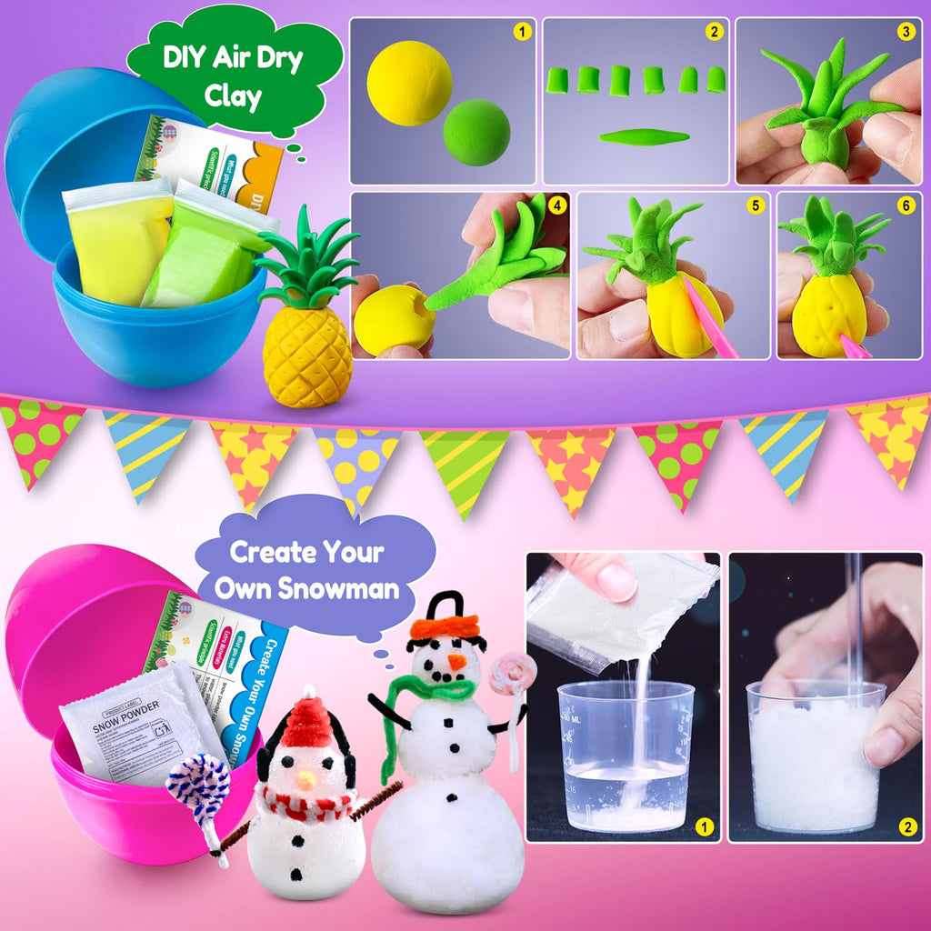 UNGLINGA plastic experiment eggs arranged as non-candy holiday basket stuffers.