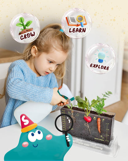 PLANTMEW kids root viewer kit packaging box showing complete educational science contents