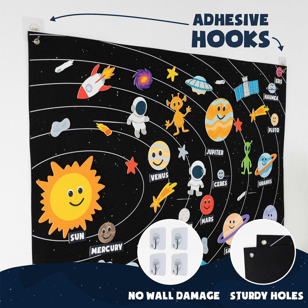 Complete universe toy kit box contents showcasing sixty one adhesive pieces and wall hooks