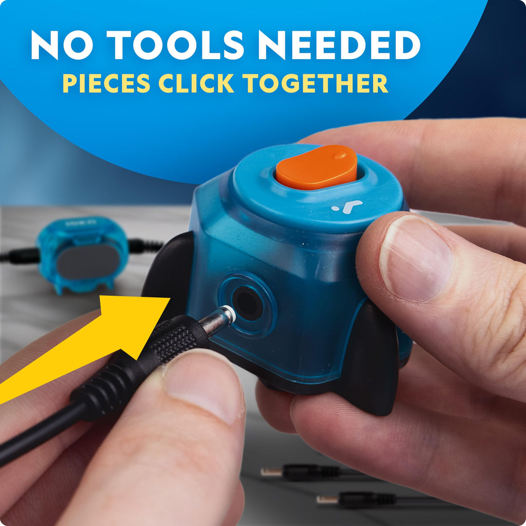 The voice amplified sound system module being constructed using the tool free safe connection pieces from the engineering kit.