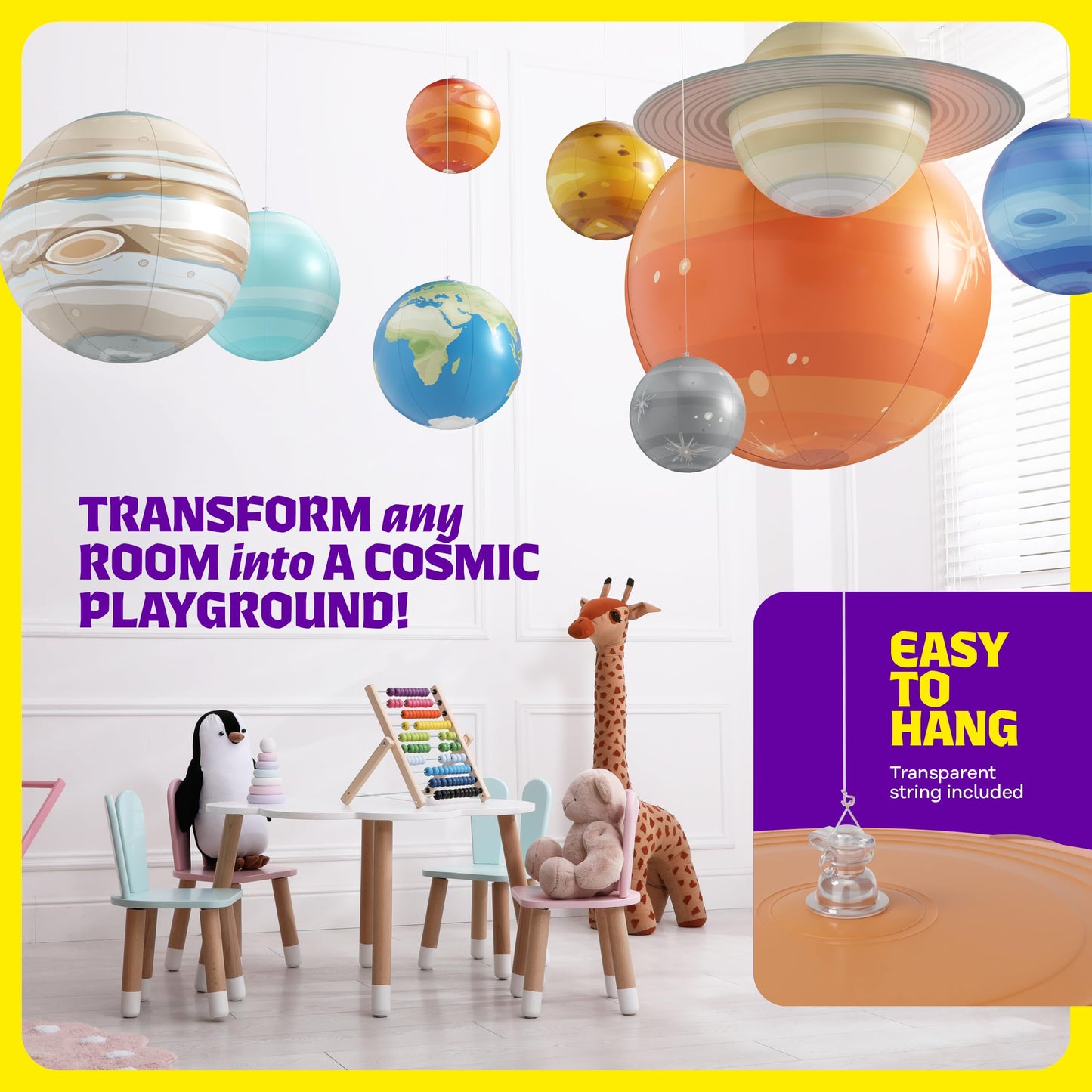 Deflated solar system planets showing the compact storage feature of this educational kit.
