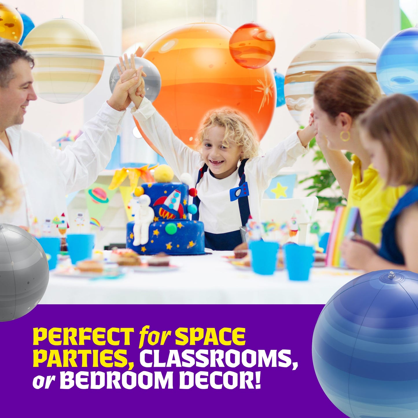 Full ten piece astronomical educational toy set unpacked and ready for inflation.