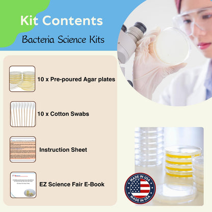 Set of ten prepoured sterile Luria Broth agar Petri dishes stacked cleanly