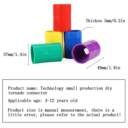 Five pieces of multi colored plastic tornado connectors for student STEM projects